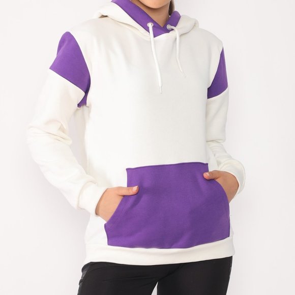 CM Fashion Women hoodie Long Sleeve with pockets color white purple - Picture 1 of 4